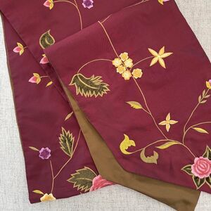 Lovely and long burgundy Real Silk Embroidered Table/Bed Runner